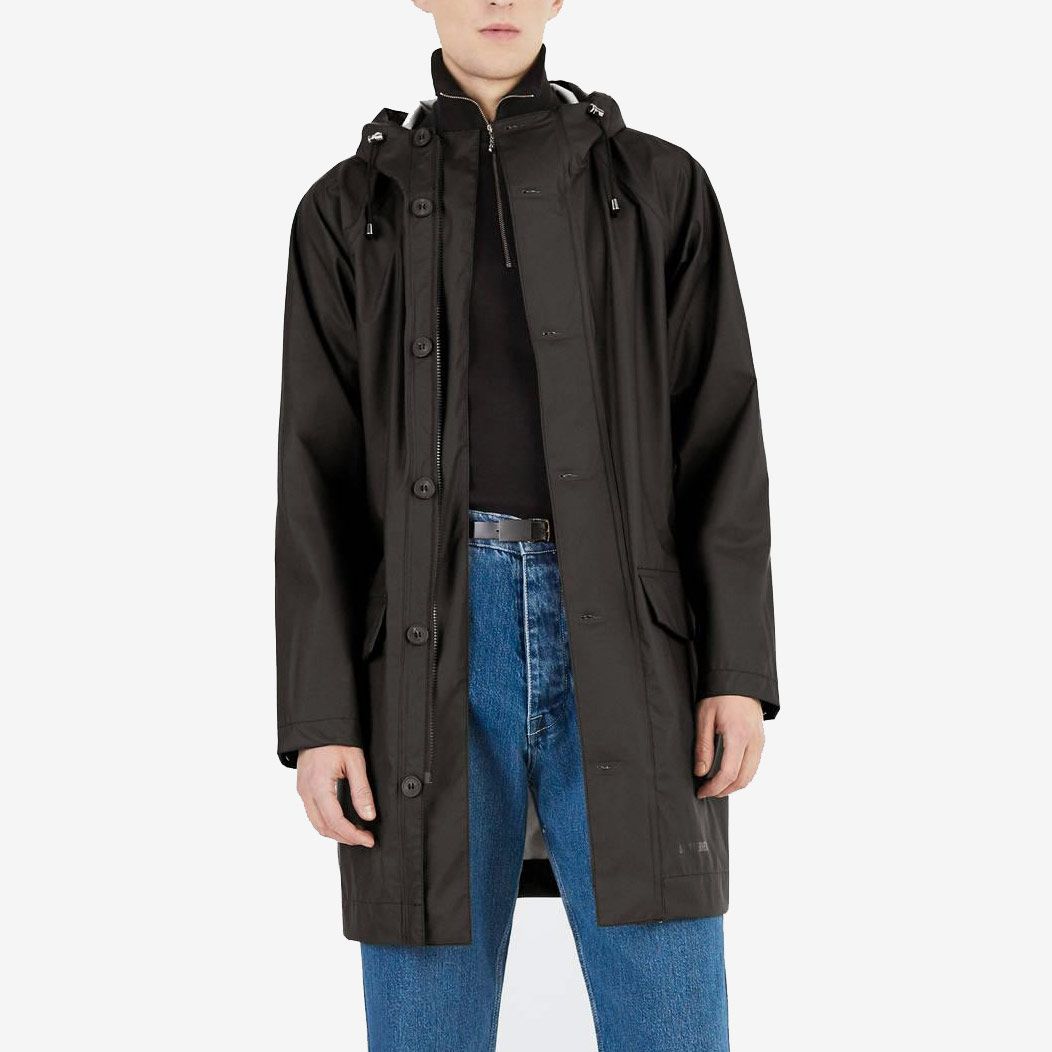 ZEGOLO Mens Raincoats Waterproof Windbreaker Lightweight Active Outdoor Full Zip Hooded Long Rain Jacket Trench Coats Black Small 