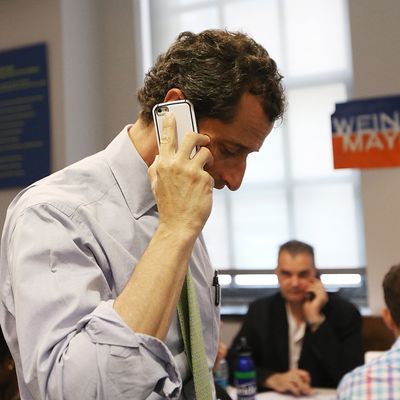 Anthony Weiner Visits His Campaign Headquarters