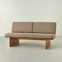 Hearth & Hand Mushroom Weave Upholstered Mid-Century Bench with Back