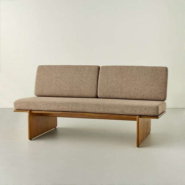 Hearth & Hand Mushroom Weave Upholstered Mid-Century Bench with Back