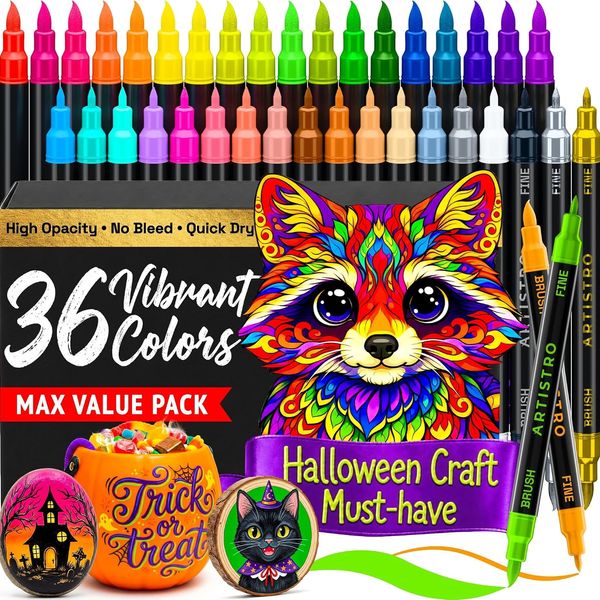 ARTISTRO 36 Multicolor Dual-Tip Acrylic Paint Marker Pens for Drawing