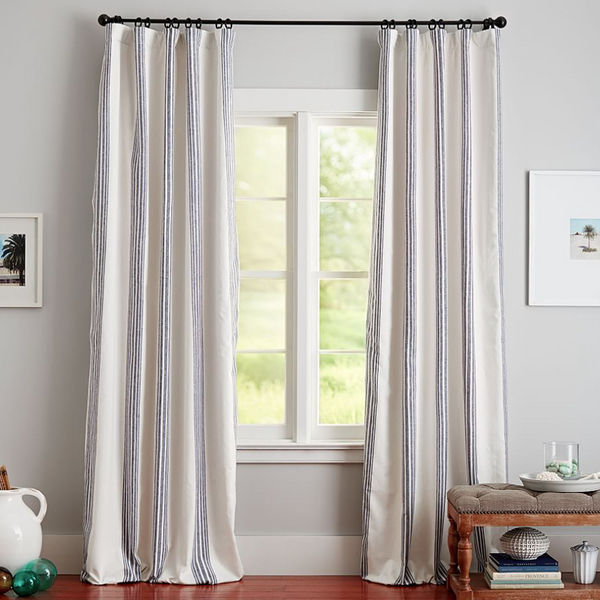 Pottery Barn Riviera Striped Linen/Cotton Blackout Curtain, Charcoal
