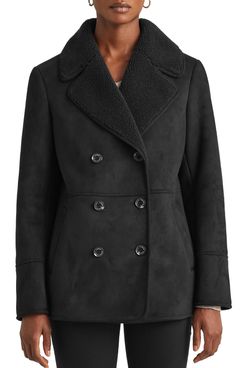 Lauren Ralph Lauren Double Breasted Faux Shearling Coat