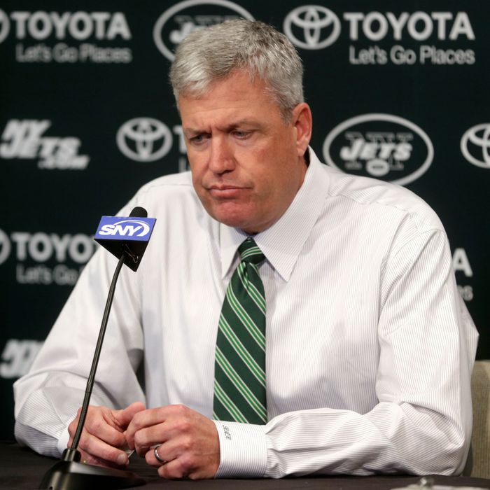 New York Jets NFl football head coach Rex Ryan participates in a news conference Tuesday, Jan. 8, 2013 in Florham Park, NJ. 