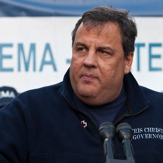 HOBOKEN, NJ - NOVEMBER 04: New Jersey Governor Chris Christie speaks at a joint press conference on November 4, 2012 in Hoboken, New Jersey. As New Jersey continues to clean up from Superstorm Sandy, worries are now growing for a new storm set to hit the state on November 7th. (Photo by Andrew Burton/Getty Images)