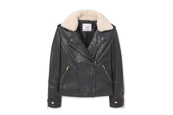 Mango Shearling-Lined Leather Jacket