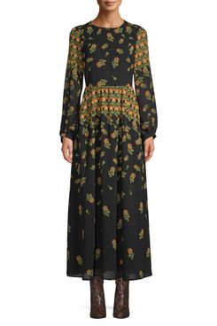 Scoop Blouson Sleeve Maxi Dress Floral Print Women's