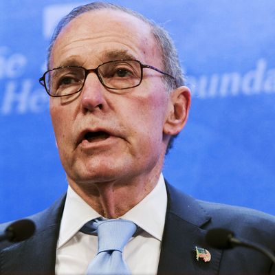 Larry Kudlow, a CNBC commentator, speaks about the economy during a panel discussion at the Heritage Foundation on December 18, 2014 in Washington, 
