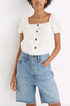 Madewell Jacquard Square-Neck Puff-Sleeve Top