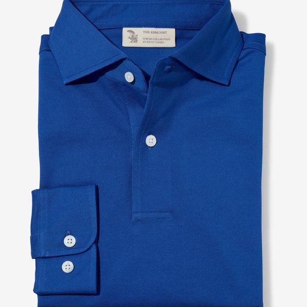 The Armoury Long Sleeve Spread Collar Polo - Royal Blue