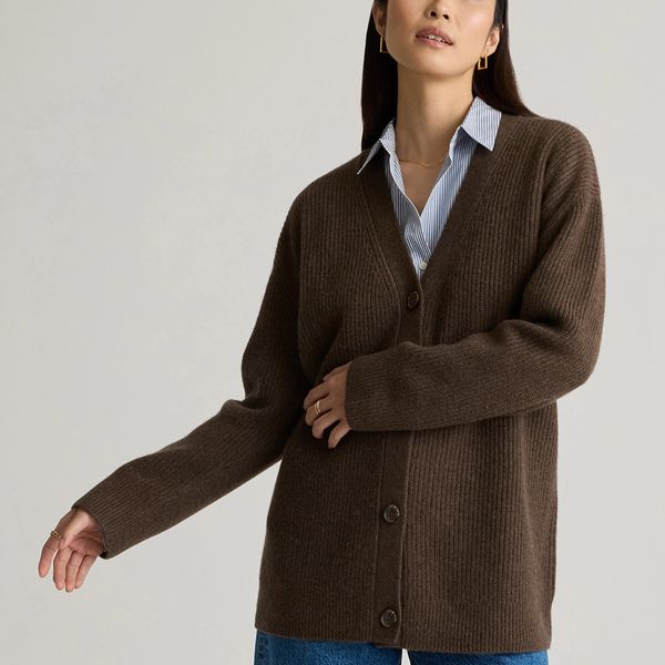 Quince Mongolian Cashmere Oversized Boyfriend Cardigan Sweater