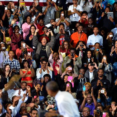 Hundreds cheer for President Barack Obama as he delivers remarks on the Affordable Care Act at Prince George's Community College in Largo, Maryland on September 26, 2013.