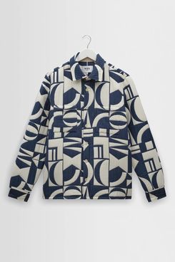Wax London Otto - Blue And Ecru Quilted Jacquard Overshirt