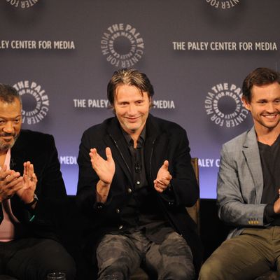 NEW YORK, NY - OCTOBER 18: (L-R) Laurence Fishburne, Mads Mikkelsen and Hugh Dancy attend the 2nd annual Paleyfest New York presents: 