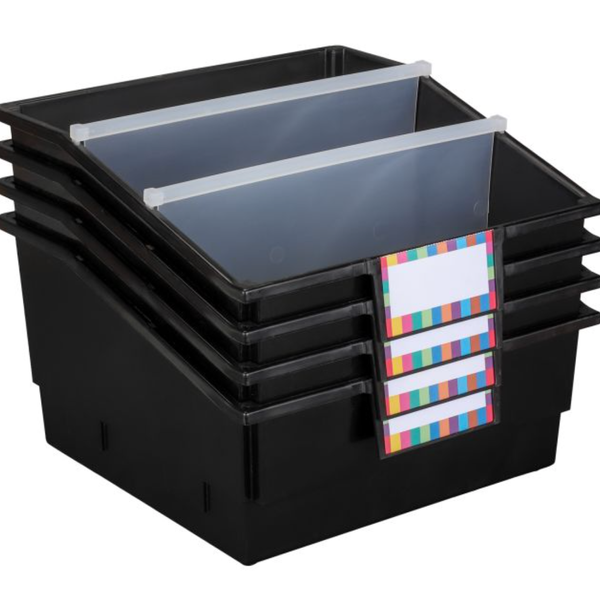 4-Pack Single-Color Picture Book Classroom Library Bins With Dividers