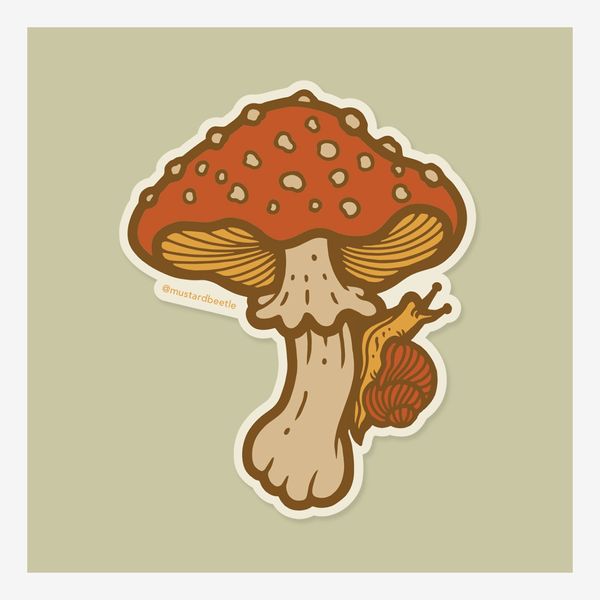 Mustard Beetle Mushroom Vinyl Sticker