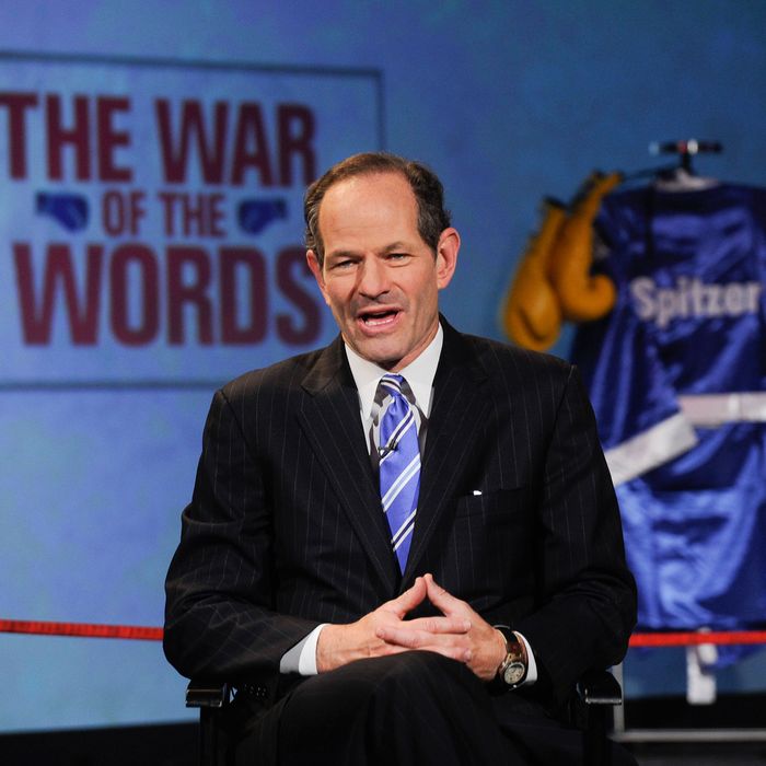  Eliot Spitzer speaks during Dish Network War Of The Words press conference at Hammerstein Ballroom on September 13, 2012 in New York City.