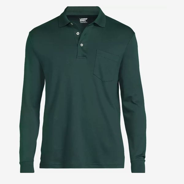 Lands' End Men's Long Sleeve Cotton Supima Polo Shirt with Pocket