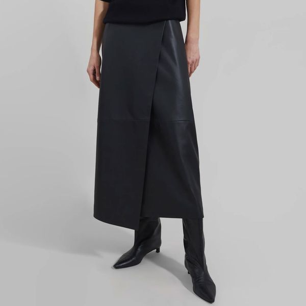 The Frankie Shop Hedi Leather Midi Wrap Skirt