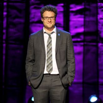 Seth Rogen speaks onstage at Comedy Central's night of too many stars: America comes together for autism programs at The Beacon Theatre on October 13, 2012 in New York City.