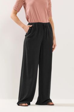 Long Tall Sally Tall Black Wide Leg Linen Trousers