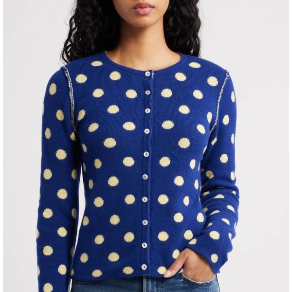 Damson Madder Tabitha Polka Dot Reversible Merino Wool Cardigan