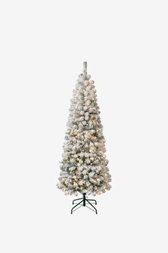 National Tree Company Pre-Lit Flocked Acacia Slim Artificial Christmas Tree, 6 ft