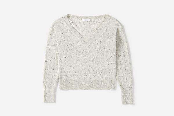 Cashmere Crop V-Neck in Frost Donegal
