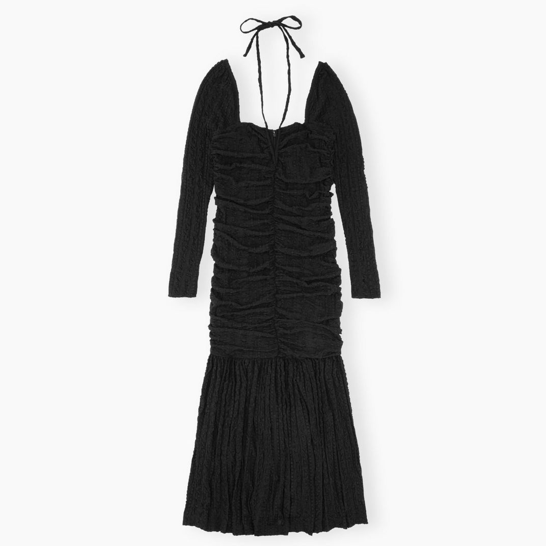 slim fit dress slacks Ganni Black Check Ruffle Dress