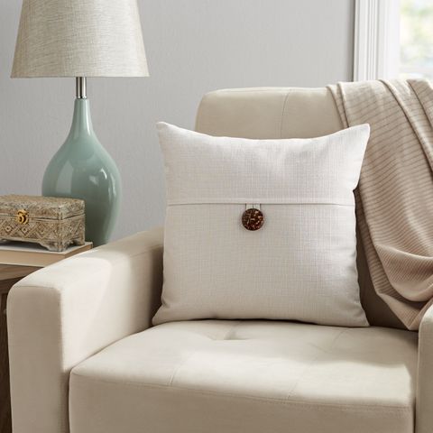 Mainstays Dynasty Coconut Button Accent Decorative Throw Pillow, 18”x18”, Gray