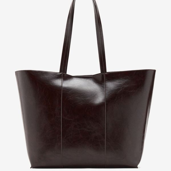 Mango Large Leather Shopper Bag