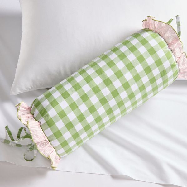 Pottery Barn Kids Green Check Bolster Pillow