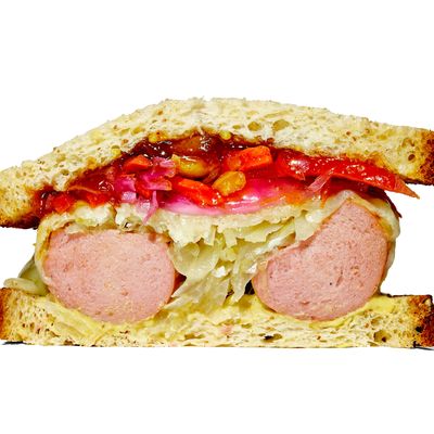 For starters, there's a knockwurst sandwich.