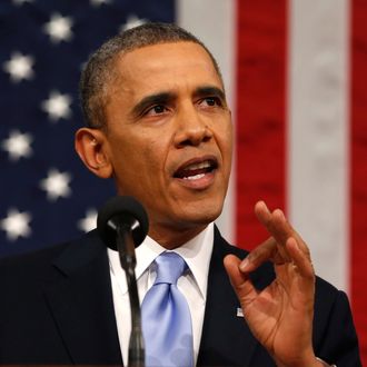 US President Barack Obama delivers the State of the Union address at the US Capitol in Washington on January 28, 2014. AFP PHOTO/Larry DOWNING/Pool (Photo credit should read LARRY DOWNING/AFP/Getty Images)