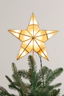 Balsam Hill Lit Capiz Star Tree Toppers - Gold - 10”