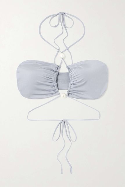 Magda Butrym Cutout Faux Pearl-Embellished Bikini Top