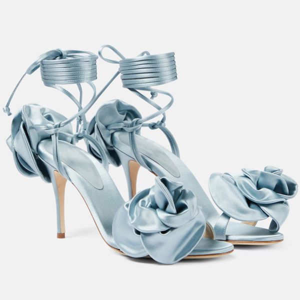 Magda Butrym Floral-Appliqué Satin Sandals