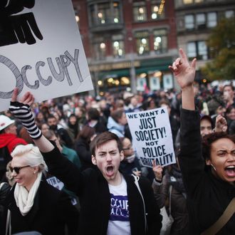 NEW YORK, NY - NOVEMBER 17: A large gathering of protesters affiliated with the Occupy Wall Street Movement attend a rally in Union Square on November 17, 2011 in New York City. Protesters attempted to shut down the New York Stock Exchange today, blocking roads and tying up traffic in Lower Manhattan. (Photo by Spencer Platt/Getty Images)