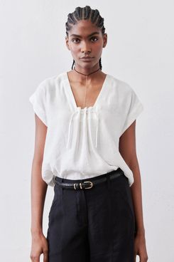 Ruti Cinched Neck Light Poplin Top
