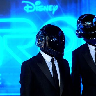 Daft Punk arrives at Walt Disney's 'TRON: Legacy' World Premiere held at the El Capitan Theatre on December 11, 2010 in Los Angeles, California.
