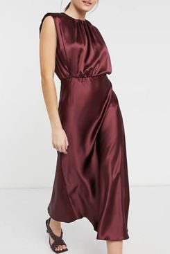 ASOS Design Sleeveless Satin Shoulder Pad Mini Dress in Oxblood