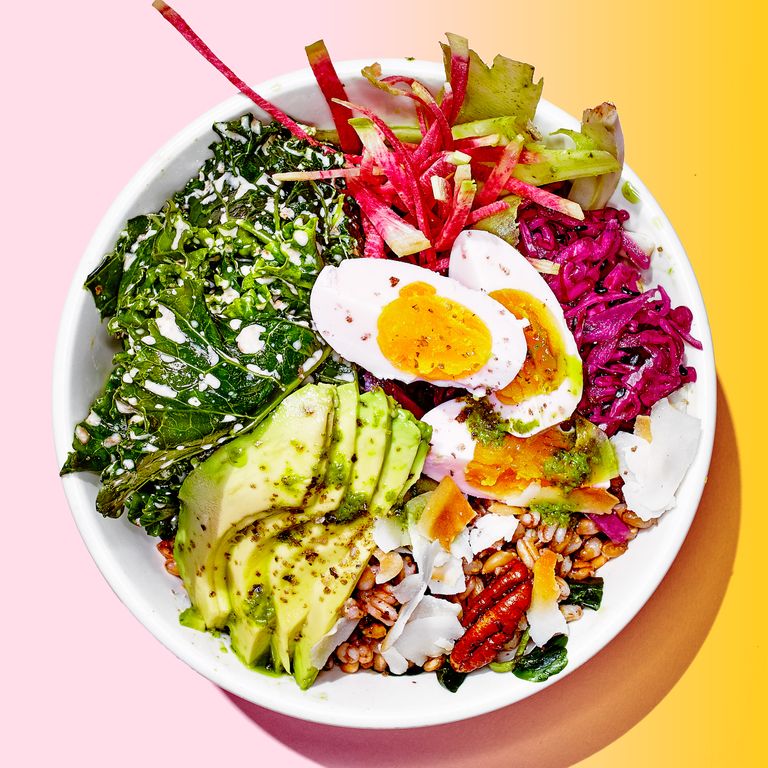 El Rey Coffee Bar & Luncheonette’s Grains & Crudité Salad, small for $8  The kale is massaged with almond dressing, the farro is mingled with toasted pecans and watercress, and extra vegetal matter comes both raw (julienned watermelon radish and fennel) and pickled (red onion and cabbage). There’s a beet-pickled soft-cooked egg, too, topped with chimichurri, and a fine dusting of smoked salt, lemon zest, and shaved almonds.  100 Stanton St., nr. Ludlow St.; 212-260-3950.