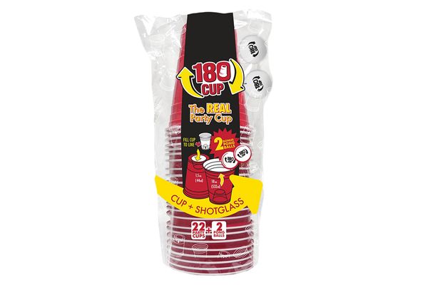 Disposable Red Party Cup with Built In Shot Glass, Pack of 22