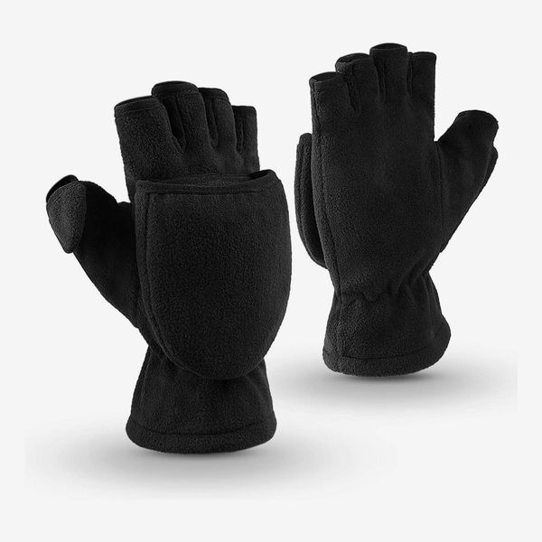Kids Mens Ladies Thermal Flip Cap Fingerless  Warm Winter Gloves Mittens 