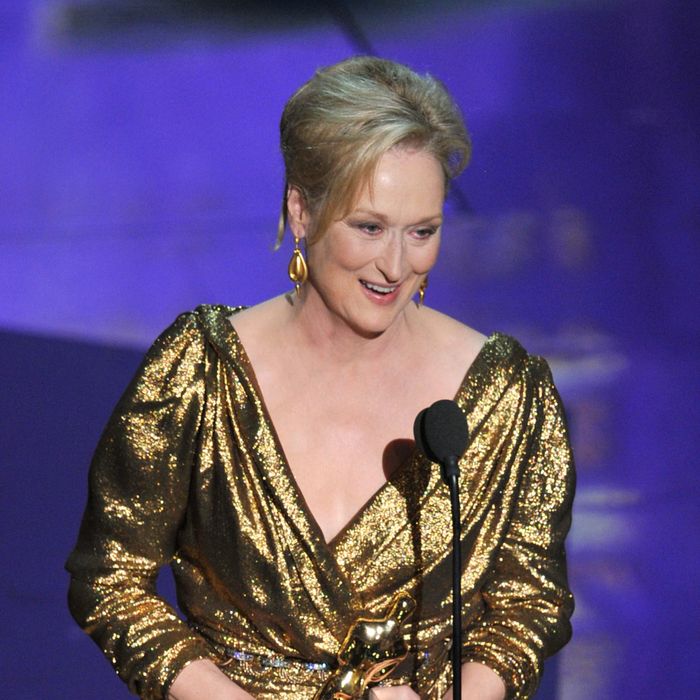 Actress Meryl Streep accepts the Best Actress Award for 'The Iron Lady'