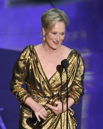 Actress Meryl Streep accepts the Best Actress Award for 'The Iron Lady'