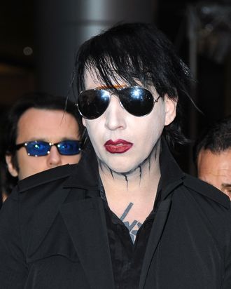 LOS ANGELES, CA - APRIL 11: Muscian Marilyn Manson arrives at the 2012 Revolver Golden Gods Award Show at Club Nokia