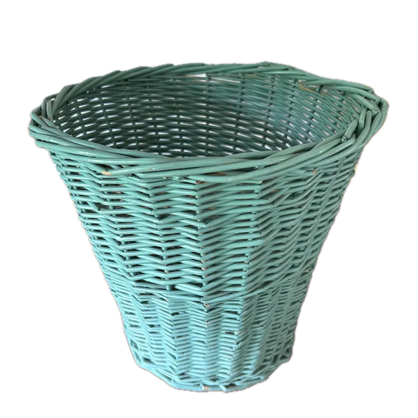 Vintage Turquoise Wicker Waste Basket