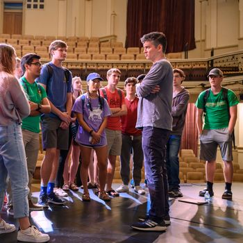 The Good Place creator Mike Schur with Notre Dame students.