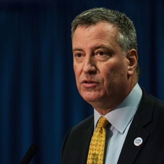 New York City Mayor Bill DeBlasio speaks at a press conference announcing his traffic safety plan for the city on February 18, 2014 in New York City. The new plan, known as 